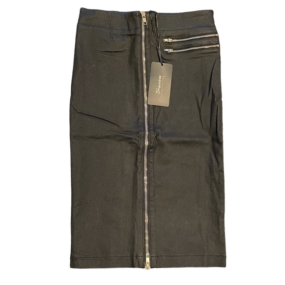 Shine Star Collection Black Pencil Skirt with Gold Tone Double Zipper Women’s Sm - Picture 1 of 15